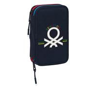 Benetton Sixties - Estuche Escolar Niño, Estuche con Colores, con 28 Útiles Incluidos, Ideal para Niños de 5 a 14 Años, Cómodo y Versátil, Calidad y Resistencia, 12.5x4x19.5 cm, Color Azul Marino