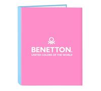 BENETTON SPRING - Carpeta con Folios 4 Anillas, Ideal para Niños de Diferentes Edades, Cómoda y Versátil, Calidad y Resistencia, 26.5x33 cm, Color Celeste