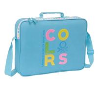BENETTON SPRING - Cartera Extraescolares, Maletín Portatodo, Bandolera, Cómoda y Versátil, Calidad y Resistencia, 38x6x28 cm, Color Celeste