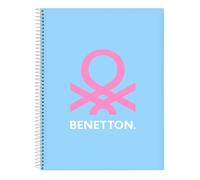 BENETTON SPRING - Cuaderno 120 Hojas, Tapas Duras, Ideal para Niños de Diferentes Edades, Cómodo y Versátil, Calidad y Resistencia, 21.5x31 cm, Color Celeste
