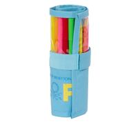 Benetton Spring - Estuche Enrollable Útiles Incluidos, Ideal para Niños de 5 a 14 Años, Cómodo y Versátil, Calidad y Resistencia, 7x20 cm, Color Celeste