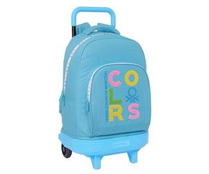 Benetton Spring - Mochila Grande con Ruedas, Compacta, Extraíble, Ideal para Niños de Diferentes Edades, Cómoda y Versátil, Calidad y Resistencia, 33x22x45 cm, Color Celeste