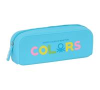 BENETTON SPRING - Portatodo Cuadrado Silicona, Estuche Infantil, Estuche Niño, Ideal para Niños en Edad Escolar, Cómodo y Versátil, Calidad y Resistencia, 18.5x5.5x7.5 cm, Color Celeste