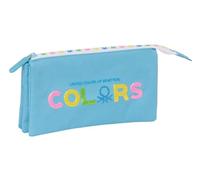Benetton Spring - Portatodo Triple, Estuche Infantil, Estuche Niño, Ideal para Niños en Edad Escolar, Cómodo y Versátil, Calidad y Resistencia, 22x3x12 cm, Color Celeste