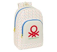 BENETTON Topitos - Mochila Escolar, Adaptable a Carro, Ideal para Niños de Diferentes Edades, Cómoda y Versátil, Calidad y Resistencia, Color Blanco roto