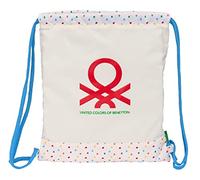 BENETTON Topitos - Mochila Saco Plano Grande, Mochila, Ideal para Niños de Diferentes Edades, Cómoda y Versátil, Calidad y Resistencia, 35x40 cm, Color Blanco roto