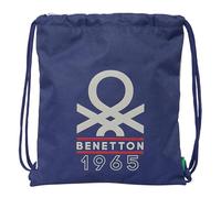 BENETTON VARSITY - Mochila Saco Plano Grande, Mochila, Ideal para Niños de Diferentes Edades, Cómoda y Versátil, Calidad y Resistencia, 35x40 cm, Color Azul Marino/Gris