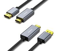 BENFEI 4K DisplayPort a HDMI 1.8m, Cable DisplayPort (DP) a HDMI Compatible con HP, ThinkPad, AMD, NVIDIA, Desktop y más - Macho a Macho, Gris Espacial, 2 Paquete