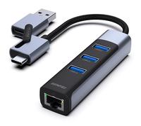 BENFEI Adaptador USB-C/USB 3.0 a Ethernet 2 en 1 con 3 Puertos USB 3.0 Compatible con iPhone Serie 15, MacBook Pro/Air 2023/2022/2021/2020/2019 y más