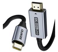 BENFEI Cable USB C a HDMI de 1.8M [8K@60Hz, 4K@240Hz, carcasa de aluminio, trenzado de nailon], Thunderbolt 3/4 compatible con iPhone 15/16 Pro/Max, MacBook Pro/Air 2023, Surface Book 2 y más