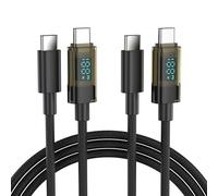 BENFEI Cable USB C a USB C de 100W con pantalla LED [Pack de 2, 1 m], Cable USB C transparente de carga rápida para iPhone 17/16/15 Pro Max/Plus, iPad, MacBook, Samsung Galaxy S25/S24/S23