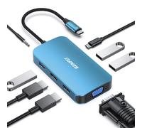 BENFEI Hub USB C MST 8 en 1 con USB-C a 2 HDMI/1 VGA, a 3 USB 3.0/100 W de Suministro de energía/Audio Auxiliar de 3.5 mm, Compatible con iPhone 15 Pro/MAX, MacBook Pro 2023/2022/2021/2020, Surface