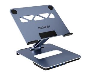BENFEI Soporte Portátil Mesa Plegable, Aleación de Aluminio Elevador Portatil, con Hub USB C 6 en 1, HDMI 4K@60Hz, 4*USB 3.0, PD 100W Compatible con MacBook Pro/Air, iPad Pro, XPS, Thinkpad