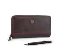Benfica SL Cartera De Mujer En Cuero Genuino + Bolígrafo (Marrón)