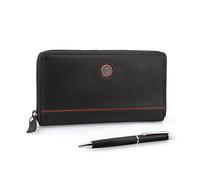 Benfica SL Cartera De Mujer En Cuero Genuino + Bolígrafo (Negro)