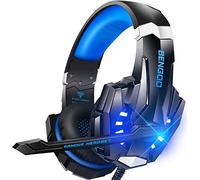 Bengoo G9000 Gaming para PS5/PS4/PC/Xbox One/Switch, Auriculares Gaming Cancelación de Ruido, Cascos con Microfono Estéreo Sonido, Cascos PS4 con 3.5mm Jack con Luz RGB-Azul