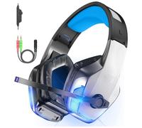 Bengoo V-4 Auriculares para Juegos para PS4/PS5/PC/Xbox One, Auriculares Gaming Cancelación de Ruido, Cascos con Microfono Estéreo Sonido, Cascos PS4 con 3.5mm Jack con Luz RGB (Azul)