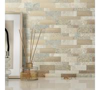 BeNice Adhesivos 3D para azulejos de ladrillo,adhesivos para pared,efecto piedra,con textura,autoadhesivos,azulejos de mosaico,resistentes al agua,(Francés Beige,10 hojas)
