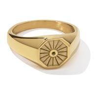 BENIQUE Anillo Pinky para mujeres y hombres, oro de 18 quilates y plata hexagonal, signo solar, acero inoxidable que no se deslustra, ajuste cómodo, Acero inoxidable, Sin piedra preciosa