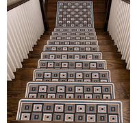 Benissimo Stair Treads Carpet, Landing Latex Non Slip Stair Rugs, Modern Printed Design, Vibrant and Soft Non-Skid Stair Runner for Indoor Wooden Step, Set of 13 (9"x32") + 1 (31"x31"), Turquesa