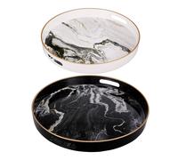 Benjara BM285013 Bandejas decorativas redondas de mrmol para decoracin de mesa, color negro, blanco y dorado, juego de 2