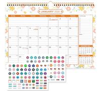 Benjia Calendario de pared 18 meses, gran calendar de mesa Enero 2026 - Junio 2027, 38x30cm calendari planificador mensual, agenda calendario niños escolar 2026/2027 pared (Flor)