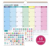 Benjia Calendario de pared 18 meses, gran calendar de mesa Enero 2026 - Junio 2027, 38x30cm calendari planificador mensual, agenda calendario niños escolar 2026/2027 pared (Coloridas)