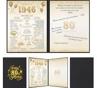 Benjia Decoración de cumpleaños número 80, tarjeta de cumpleaños, libro de firmas de invitados para mujer y hombre, póster nacido en 1946, libro de visitas del Reino Unido, tablero de firma de 80 años