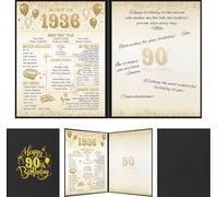 Benjia Decoración de cumpleaños número 90, tarjeta de cumpleaños, libro de firmas de invitados para mujer y hombre, póster nacido en 1936, libro de visitas del Reino Unido, tablero de firma de 90 años