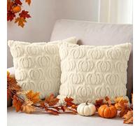 Benjia Juego de 2 Otoño Fundas Cojines 45x45 Funda Cojín de Blando Calabaza Cojín Decorativos Fundas Cojines para Halloween Acción de Gracias Fiesta de la Cosecha Hogar Sala Estar Sofá (Blanco Crema)