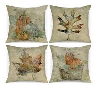Benjia Juego de 4 Fundas Cojin Otoño 40x40 cm, Acuarela Calabaza Hojas de Arce Fundas de Almohada día de Gracias Halloween sofá Decoración Hogar 40 x 40 cm Caja Decorativa de Almohada de Vacaciones