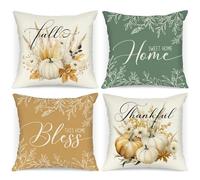 Benjia Juego de 4 Fundas de cojín de otoño de 45x45 cm, Acuarela Calabaza Fundas de Almohada de otoño 45 x 45 cm Decorative Holiday Almohada para el Acción de Gracias Halloween Home Sofá Decoración