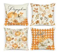 Benjia Juego de 4 Fundas de cojín de otoño de 45x45 cm, Hojas caídas Calabaza Fundas de Almohada de otoño Cubiertas de Almohadas 45 x 45 cm para Acción de Gracias Halloween Home Sofá-Naranja