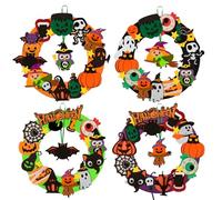Benjia Paquete de 4 kits de manualidades de corona de Halloween para niños, corona de fieltro, adornos de Halloween con espantapájaros de calabaza, búho, elfo, búho mago para actividades de fiesta