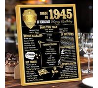 Benjia Póster enmarcado de 1945 con texto en inglés "Happy 80th Birthday", suministros para decoración del hogar, regalo de cumpleaños, periódico de boda de 80 años para hombres y mujeres (8 x 10