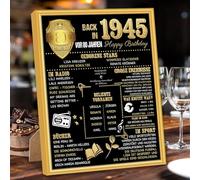 Benjia Regalo 80 cumpleaños hombre mujer - marco dorado de 1945 póster enmarcado Alemania - 80 cumpleaños regalo tarjeta tarjeta decoración periódico de cumpleaños mujeres hombres (20 x 25 cm, negro)