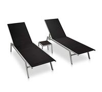 Benkeg Tumbonas con Mesita 2 Unidades Acero y Textilene Negro, de Sol para Jardín, de Exterior, Patio, Porche o Piscina