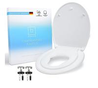 Benkstein® Asiento de inodoro para niños y familias (antibacteriano, ovalado, tapa de cierre suave, descenso automático), color blanco