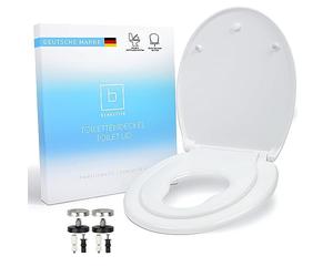 Benkstein® Asiento de inodoro para niños y familias (antibacteriano, ovalado, tapa de cierre suave, descenso automático), color blanco