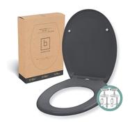 BENKSTEIN Tapa de inodoro antibacteriana, ovalada, color gris oscuro, termoestable con función de liberación rápida y cierre suave, asiento de inodoro extraíble de acero inoxidable