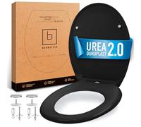 BENKSTEIN Tapa de inodoro prémium antibacteriana, ovalada, color negro, termoestable con función de liberación rápida y cierre suave, asiento de inodoro extraíble de acero inoxidable