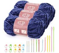 Benlay 3 ovillos de 100 g (3 x 80 m) de chenilla, hilo de terciopelo para tejer y hacer ganchillo con agujas de ojal grande, hilo de chenilla suave para ropa, mantas, bolsos, suéteres, proyectos de