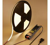 BENLUN Tira LED COB 48V 20 Metros, 3000K Blanco Cálido Luces de LED Exterior Impermeable, 8W/M CRI 92 Flexible Luz LED con Fuente de Alimentación CE, para Habitacion Techo, Decoración, Patio