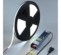 BENLUN Tira LED COB 48V 20 Metros, 6000K Blanco Frio Luces de LED Exterior Impermeable, 8W/M CRI 92 Flexible Luz LED con Fuente de Alimentación CE, para Habitacion Techo, Decoración, Patio