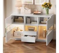 BENMWS Aparador blanco minimalismo para salón, 35 x 75 x 140 cm, doble nivel, superior flotante, de pie abajo, múltiples opciones de almacenamiento, protección contra el polvo y alta resistencia