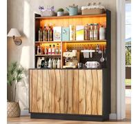 BENMWS Armario de cocina alto con 4 puertas, pared perforada, armario de despensa y vitrina, salón comedor, 120 x 43 x 160 cm, color natural y negro