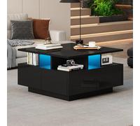 BENMWS Mesa de té de alto brillo, 4 cajones, diseño geométrico, 70 x 70 x 40 cm, salón, mesa de sofá, mesa auxiliar, color negro, capacidad de carga total 30 kg
