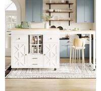 BENMWS Moderna mesa de bar extensible, color blanco, 40 x 91 x 110 - 180 cm, carrito de cocina con tablero extensible, giratorio 360°, estantes ajustables, carrito de bar con ruedas y toallero