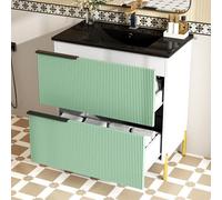 BENMWS Mueble bajo lavabo para cuarto de baño, 80 x 90 cm, con lavabo de cerámica, lavabo individual con cajones de MDF, color verde