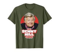 Benny Hill Show Comediante Sonrisa Texto Logo Camiseta, Hombre, Verde Oliva, S